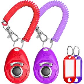 Dog Training Clicker with Coil Wrist Strap and Name Tags, Pet Training Clickers for Puppy, Cat, Potty, Bird, Horse, Pet, Trainer Training Tools, Behavior Aids (Red+Purple) in Kuwait