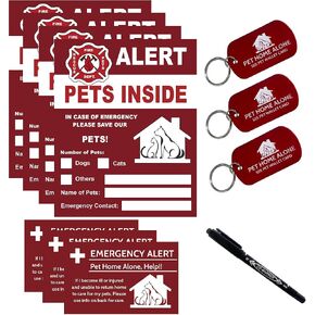 Pet Alert Sticker - Pet Inside Sticker,Safety Alert for Pets Inside,Save My pet in Case of Emergency,Rescue Pets Decal for House Window Door -4 Pack with Wallet Card & Key Tag in Kuwait