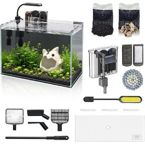 5 Gallon Fish Tank Small Glass Aquarium Kit Starter Set Dark Background in Kuwait