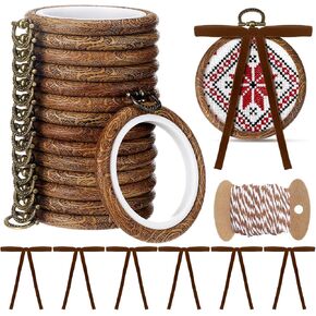 12 Sets 2.4 Inch Christmas Embroidery Hoop Imitated Wood with Bow, Thin Bow in Kuwait