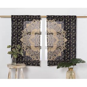 Popular Handicrafts Curtains for Living Room Set of 2 Indian Hippie Bohemian Beautiful Ombre Color Mandala Printed Curtain for Bedroom Panels Black Gold in Saudi Arabia