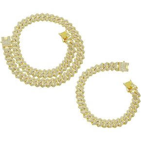 Mens Silver Cuban Link Chain Necklace for Women - Iced Out Bling Miami Cuban Link Bracelet - Hip Hop Jewelry for Men and Women in Saudi Arabia