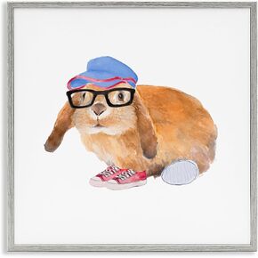 Stupell Industries Baby Rabbit Glasses Blue Hat Playful Red Shoes, Designed by Lanie Loreth Gray Framed Wall Art, 24 x 24, Orange in Saudi Arabia