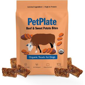 PetPlate Beef and Sweet Potato Bites, Human Grade Dog Treats, All Life Stages, Grain-Free, Organic and Real Ingredients, High Protein, Healthy Snacks (Pack of 1, 4.5 Ounce) in Kuwait