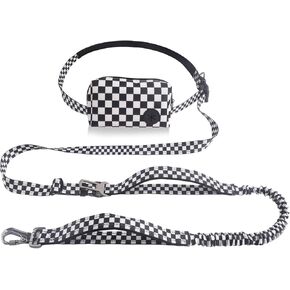 Roses&Poetry Hands Free Dog Leash with Zipper Pouch, 6-9ft Bungee Waist Leash for Medium Large Dogs Walking, Running Lead with Dual Padded Handles Car Safety Buckle for Training Jogging in Saudi Arabia