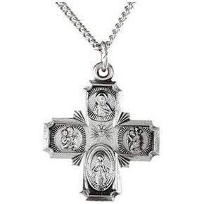 Diamond2Deal 925 Sterling Silver Four Way Cross Medal Pendant 18-24" Necklace Fine Jewelry for Women in Saudi Arabia