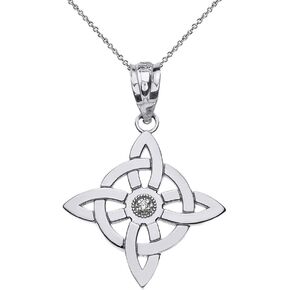Claddagh Gold Sterling Silver Witch's Knot Pagan Wiccan Symbol CZ Pendant Necklace and Pendnat Only in Saudi Arabia