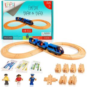 KipiPol Wooden Train Tracks Set - 52 pcs+Bonus Railroad Map –Compatible W All Major Wooden Railway Toy Brands Including: Thomas The Train Track Set, Brio Train, Melissa and Doug Train Set for Kids 3+ in Kuwait