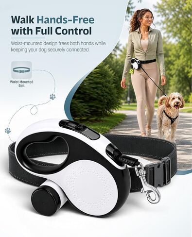 Hands-Free Retractable Dog Leash with Waist Belt, 16FT Extendable Strap in Kuwait