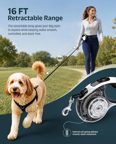 Hands-Free Retractable Dog Leash with Waist Belt, 16FT Extendable Strap in Kuwait
