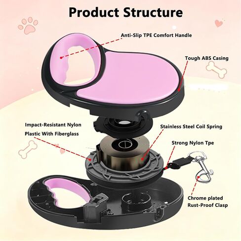 Retractable Dog Leash, 16ft for Small Medium Dog 33lbs, Pink in Kuwait