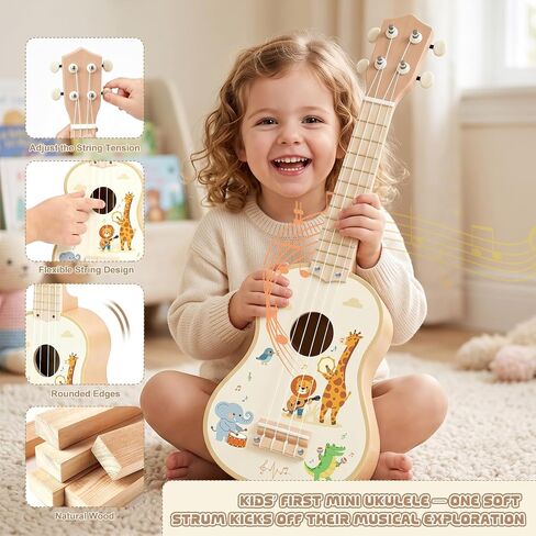 Kids Guitar Set Wooden Toddler Guitar for 2-4 Year Old Girls & Boys Montessori 9 in 1 Musical Instruments with Ukulele/Tambourine/Maraca/Egg Shakers Mini Band Kit in Saudi Arabia