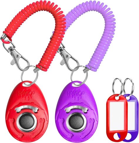 Dog Training Clicker with Coil Wrist Strap and Name Tags, Pet Training Clickers for Puppy, Cat, Potty, Bird, Horse, Pet, Trainer Training Tools, Behavior Aids (Red+Purple) in Kuwait