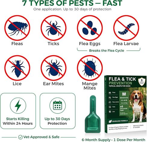 Flea and Tick for Medium Dogs 23-44 lbs, 6 Topical Doses in Kuwait