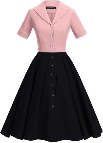 GownTown 1950 Women Dress Midi Shirt Dress Cocktail Dress with Belt in Kuwait