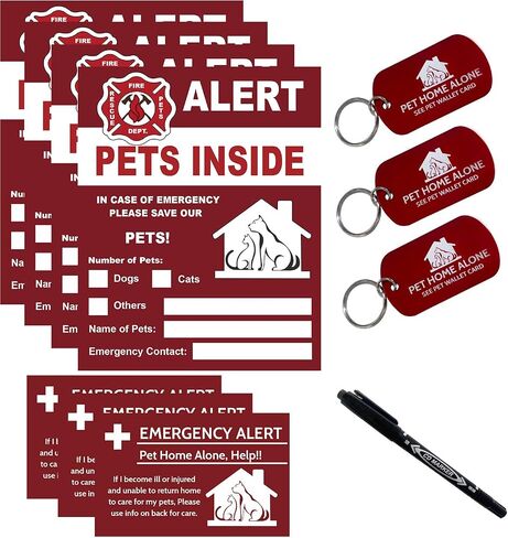 Pet Alert Sticker - Pet Inside Sticker,Safety Alert for Pets Inside,Save My pet in Case of Emergency,Rescue Pets Decal for House Window Door -4 Pack with Wallet Card & Key Tag in Kuwait