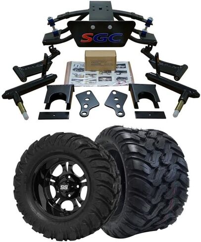 Hardcore Parts 6" Heavy Duty Double A-Arm Suspension Lift Kit for Club Car PRECEDENT Golf Cart (2004+) with 12" Black 'Mantis' Wheels and 23"x10.5"-12" All-Terrain tires in Kuwait