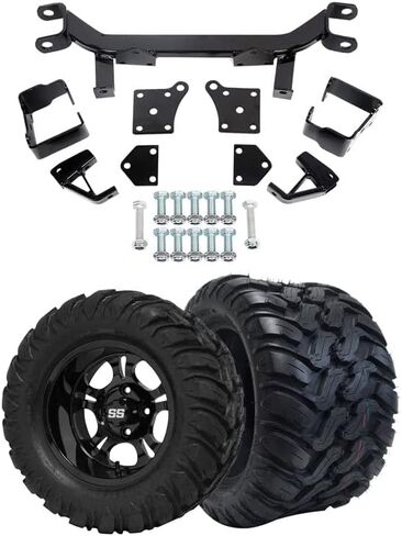 Hardcore Parts 6" Drop Axle Lift Kit for EZGO TXT/PDS (1994.5-2001.5) Electric Golf Cart with 12" Machined/Gunmetal 'Tempest' Wheels and 23"x10.5"-12" All-Terrain tires in Saudi Arabia