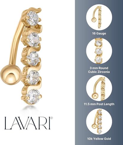 خاتم بطن علوي للنساء من Lavari Jewellers مقاس 16 من الذهب الأبيض أو الأصفر عيار 10 قيراط مع زركونيا مكعب بطول 12 مم in Kuwait