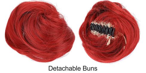 Kids Costume Wig with Buns and Red Necklace Earrings Long Wavy Hair Wigs for Girls Halloween Cosplay in Kuwait