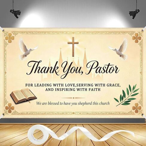 6x4FT Pastor Appreciation Banner – Thank You Pastor Backdrop for Church Events, Pastor Appreciation Decorations with Ribbon, Brass Grommets & Double Stitched Edges for Photo Booth in Kuwait