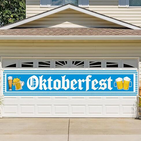 Oktoberfest Decorations, Large Oktoberfest Banner 8.2ft × 1.6ft with 19.69ft Ribbon, Double-Stitched Bavarian Blue White Backdrop for German Octoberfest Beer Party Decor in Saudi Arabia