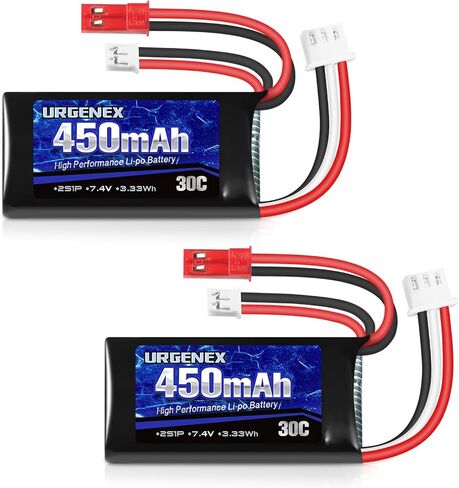 7.4V Lipo Battery 2S 30C 450mAh Rechargeable SCX24 RC Lipo with JST & PH2.0 Double Discharge Plug Fit for Axial Scx24 RC Car Truck and Most 1/10, 1/16, 1/18, 1/24 Scale RC Car Truck Drone in Kuwait