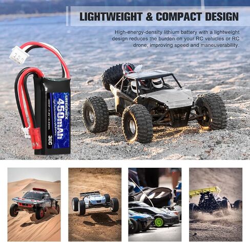 7.4V Lipo Battery 2S 30C 450mAh Rechargeable SCX24 RC Lipo with JST & PH2.0 Double Discharge Plug Fit for Axial Scx24 RC Car Truck and Most 1/10, 1/16, 1/18, 1/24 Scale RC Car Truck Drone in Kuwait