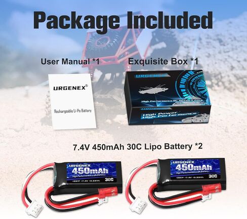 7.4V Lipo Battery 2S 30C 450mAh Rechargeable SCX24 RC Lipo with JST & PH2.0 Double Discharge Plug Fit for Axial Scx24 RC Car Truck and Most 1/10, 1/16, 1/18, 1/24 Scale RC Car Truck Drone in Kuwait