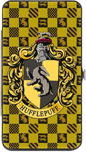 Buckle-Down womens Buckle-down Hinge - Harry Potter Hufflepuff Crest/Heraldry Checkers Golds/Black Wallet, Multicolor, 7 x 4 US in Kuwait