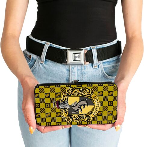 Buckle-Down womens Buckle-down Hinge - Harry Potter Hufflepuff Crest/Heraldry Checkers Golds/Black Wallet, Multicolor, 7 x 4 US in Kuwait