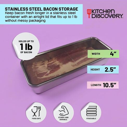 Kitchen Discovery Stay Fresh Bacon Keeper 1lb Plastic Bacon Container for Refrigerator Preserves Freshness and Prevents Spoilage – No Mess Bacon Storage Replaces Greasy Packaging in Kuwait