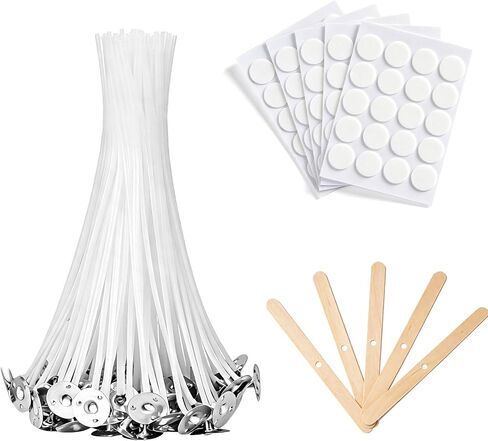 100Pcs Candle Wicks 10cm/4 inch Set for Soy Wax Candle Making Supplies, 10cm Pre-Waxed Tabbed Cotton Wicks, with 100Pcs Stickers in Saudi Arabia