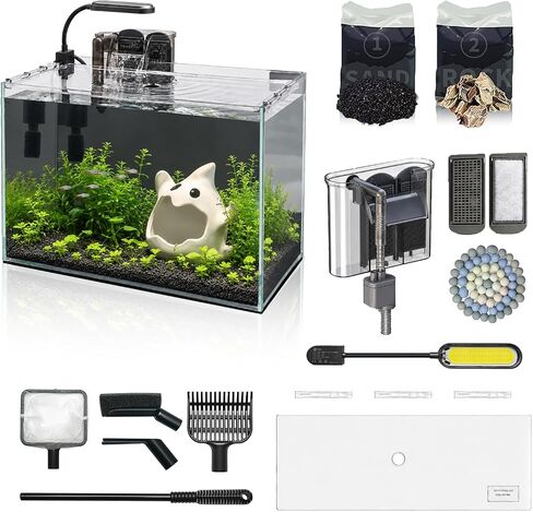 5 Gallon Fish Tank Small Glass Aquarium Kit Starter Set Dark Background in Kuwait
