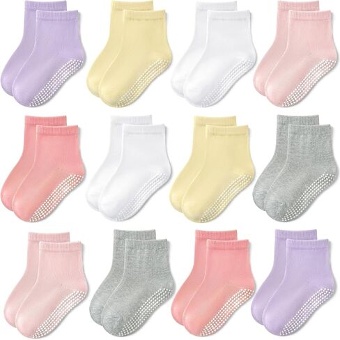 GRPSKCOS Baby Socks Non Slip 12 Pairs Toddler Anti Skid Socks for 0-7 Years Infants Little Kids Boys Girls in Kuwait