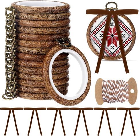 12 Sets 2.4 Inch Christmas Embroidery Hoop Imitated Wood with Bow, Thin Bow in Kuwait