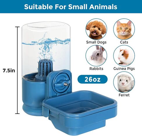 VANNON Small Animal Filter Water Dispenser for Crate, 26oz Water Bottle for Cage, BPA Free and Anti-Overeflow Pet Water Bowl for Small Dogs, Cats and Rabbits, Blue in Saudi Arabia