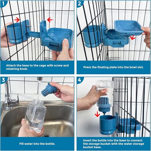 VANNON Small Animal Filter Water Dispenser for Crate, 26oz Water Bottle for Cage, BPA Free and Anti-Overeflow Pet Water Bowl for Small Dogs, Cats and Rabbits, Blue in Saudi Arabia