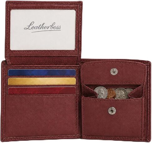محفظة جلدية ثنائية الطي للأولاد من الجلد من Leatherboss مع حامل بطاقة الائتمان، باللون الأحمر in Kuwait