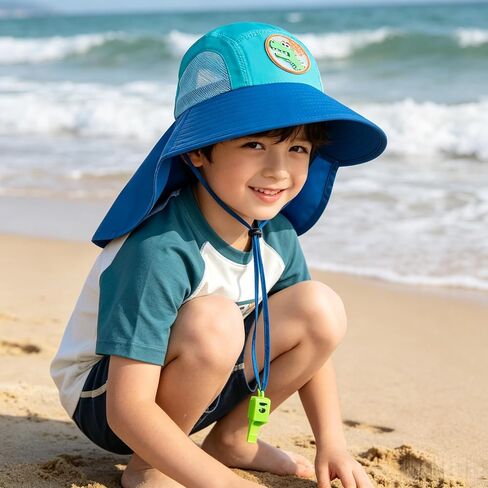 Kids Sun Hat UPF 50+ Breathable Summer Wide Brim Beach Hats with Neck Flap for 3-12 Years in Kuwait