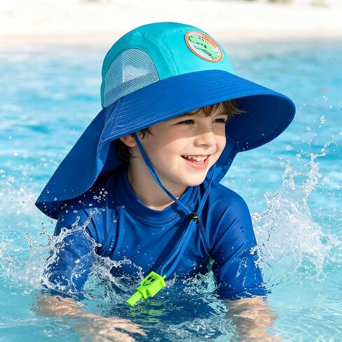 Kids Sun Hat UPF 50+ Breathable Summer Wide Brim Beach Hats with Neck Flap for 3-12 Years in Kuwait