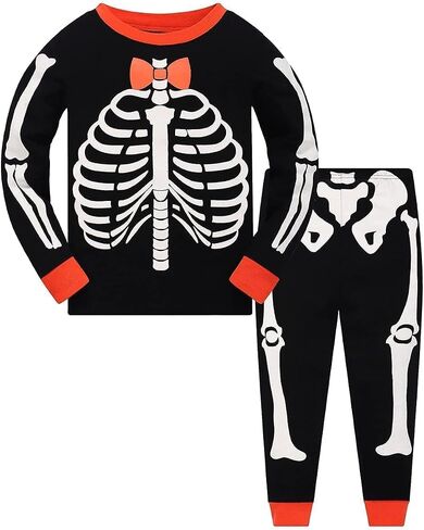 Kids Halloween Pajamas Toddler Boys Skeleton Glow in The Dark Pjs Girls Pumpkin Sleepwear 100% Cotton Clothes Sets 3-10T in Kuwait