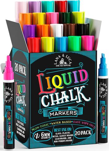 LANA & LUCA Liquid Chalk Markers - Bold Colors - 20 Pack Box, 6mm Tip in Saudi Arabia