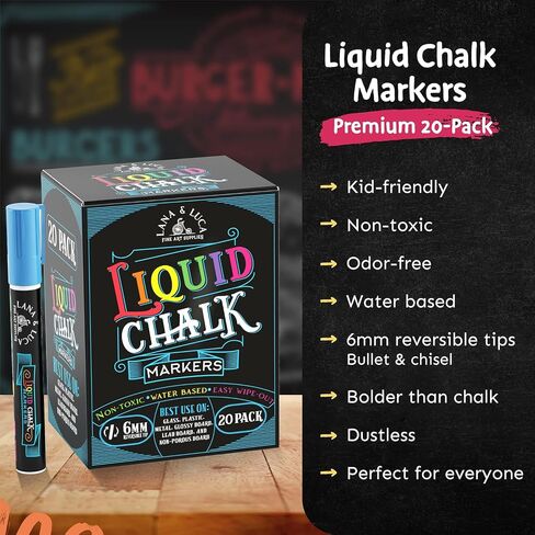 LANA & LUCA Liquid Chalk Markers - Bold Colors - 20 Pack Box, 6mm Tip in Saudi Arabia