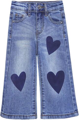 KIDSCOOL SPACE Baby Little Girl Jeans,Simple Design Wide Leg Flared Hem Denim Pants in Kuwait