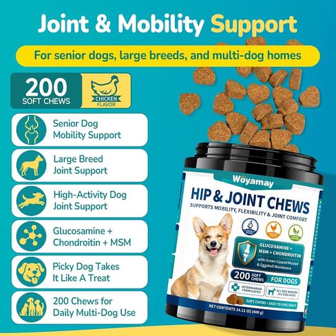 Woyamay Joint Supplement for Dogs, Glucosamine for Dogs,200 Soft Chews in Saudi Arabia