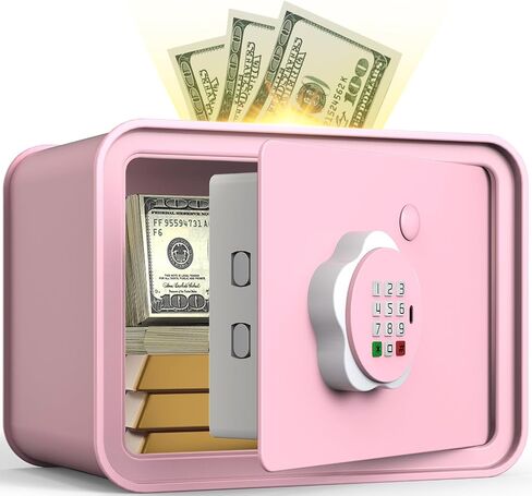 Mini Safe Box for Money Coin Cash-Piggy Bank for Kids, Electronic Small Safes for Boys Girls, Ideal Christmas Birthday Gift, DIY Stickers,Pink in Kuwait