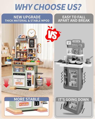 Eohemeral 33.8IN - 70PCS Kids Kitchen Playset with Sound & Light in Kuwait