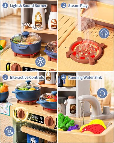 Eohemeral 33.8IN - 70PCS Kids Kitchen Playset with Sound & Light in Kuwait
