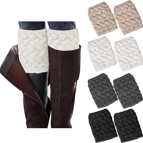 Loritta 4 Pairs Womens Boot Socks Winter Warm Crochet Knitted Boot Cuffs Topper Socks Short Leg Warmers Gifts in Kuwait